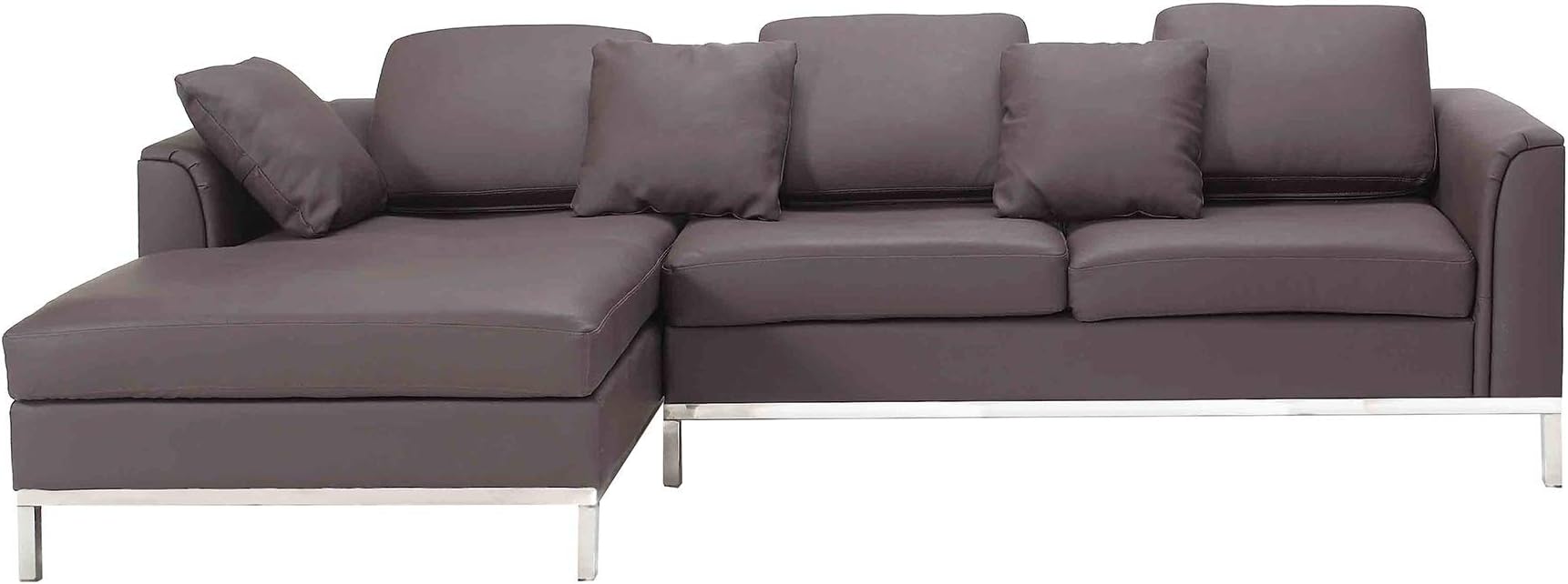 Beliani Modern Brown Leather Couch Corner Sofa Stainless Steel Legs Right Hand Oslo