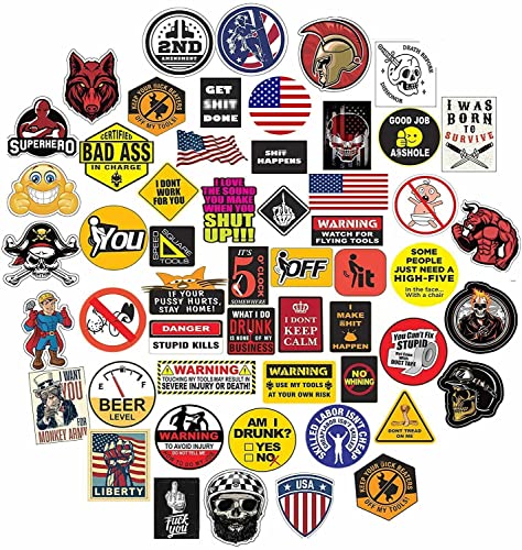 53 Pack Hardhat Funny Sticker for Tool Box Helmet Hardhat, Gifts for Adult Essential Worker Welder Construction Union Military Electrician Vinyl Decal