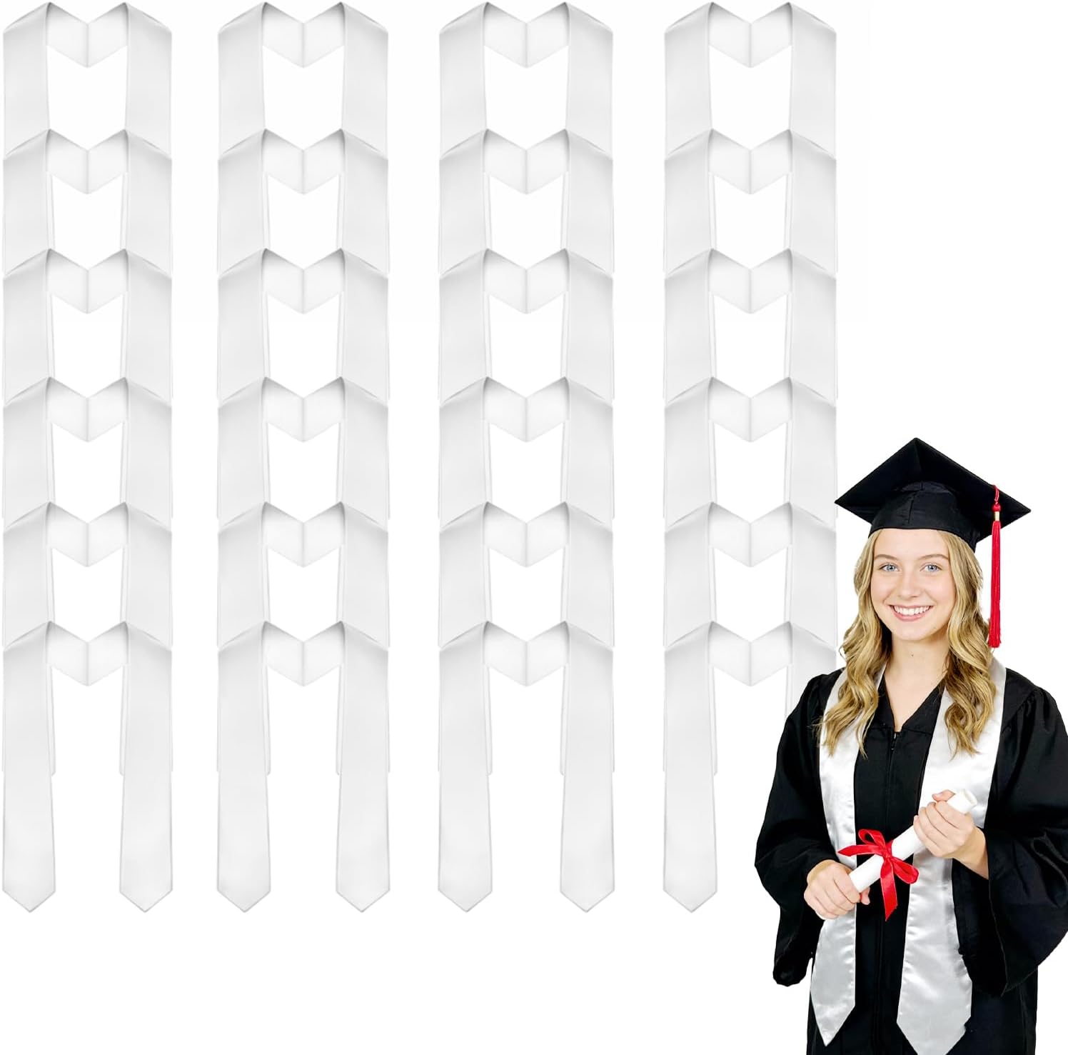 12/24 Pcs 72" Plain White Unisex Satin Graduation Stole Bulk Sublimation Blank Adult Honor Sash for Ceremonies