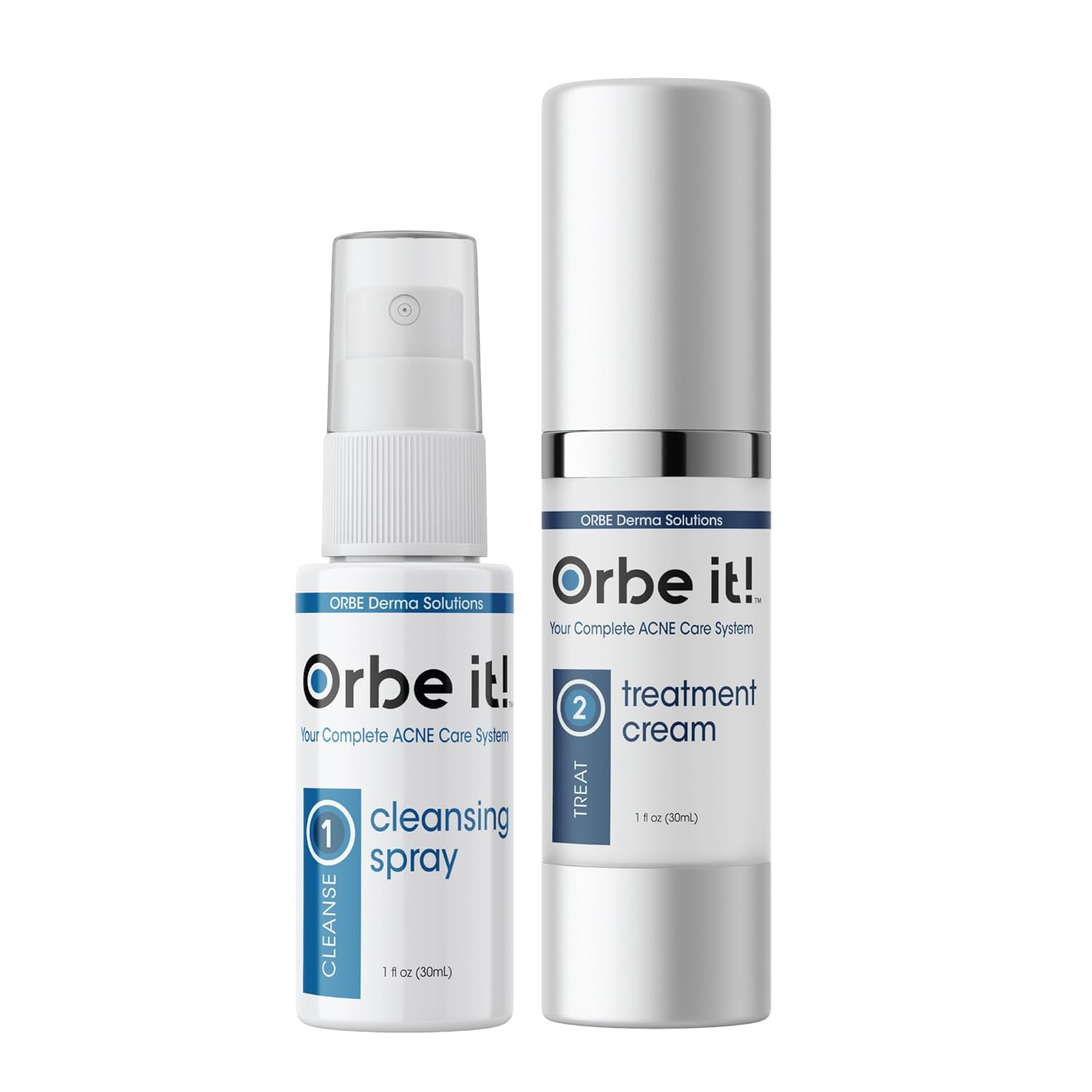 ORBE Derma Solutions Orbe it! 2-Step Acne Treatment w/ Salicylic Acid for Face & Body – Helps Unclog Pores & Reduce Pimples, Back Acne, Ingrown Hairs, Razor Bumps, Folliculitis – Spray 1oz & Cream 1oz