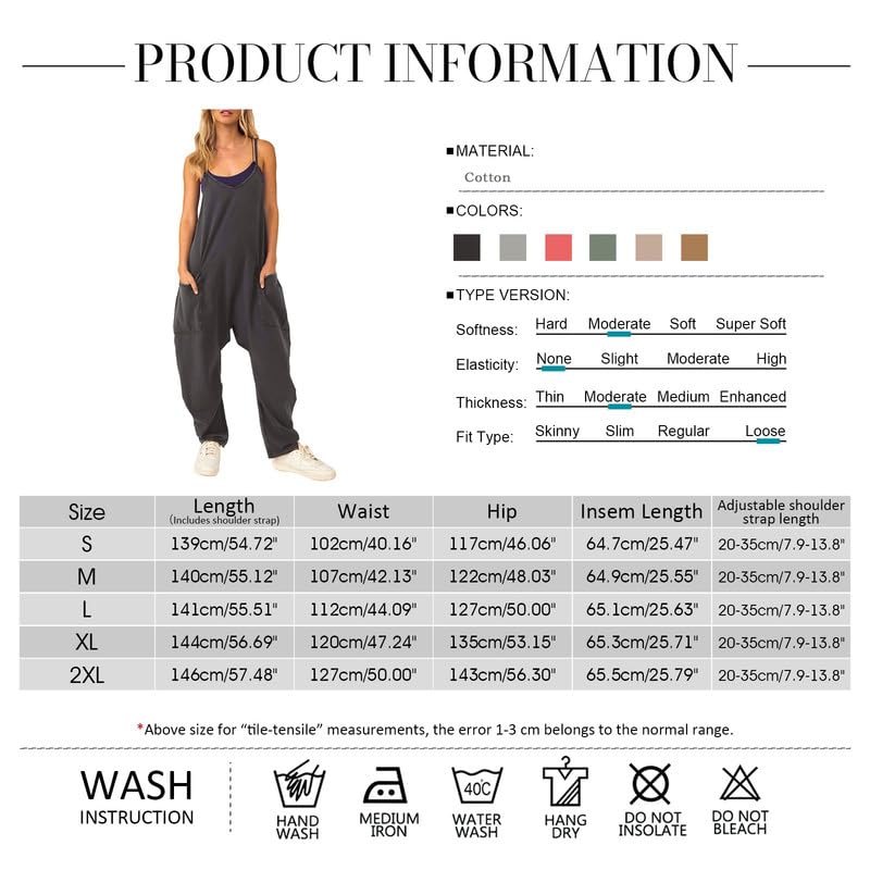 Litthing Salopette Femme Jambe Large Combinaison Pantalon Décontracté Avec Poches Ample Taille Fermeture Éclair Jumpsuit Bretelles Fines Grand Baggy Doux Confort Bodycon