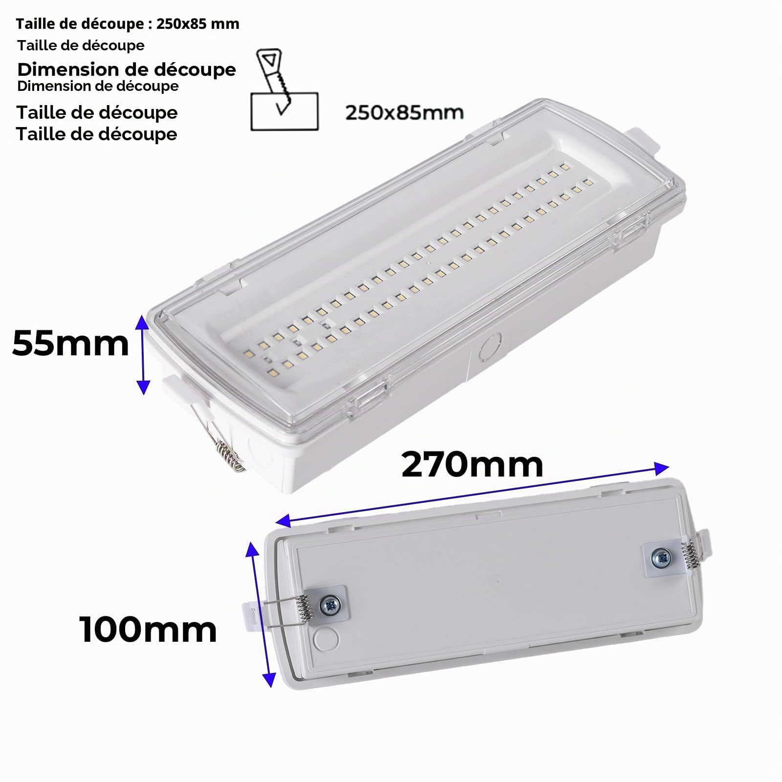 Alpinaluz Lumière d'urgence LED étanche IP54 4 W 530 lm - Encastrable avec clips ou surface - 3h d'autonomie - Résistant à l'eau et à la poussière - Usage professionnel et industriel, intérieur et