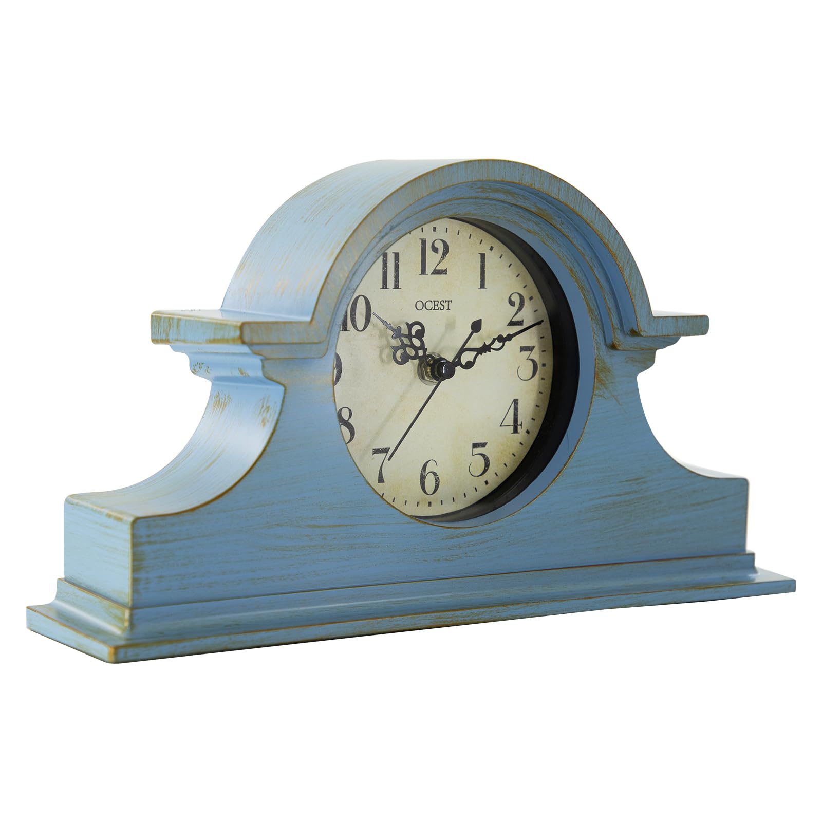 OCEST Vintage Farmhouse Mantel Clock - 13 x 7 Inch Quartz Gilt Finish Battery Operated, Contemporary Napoleon Classic Desk & Shelf Décor for Living Room Office Tabletop Bedside (Azure Blue)