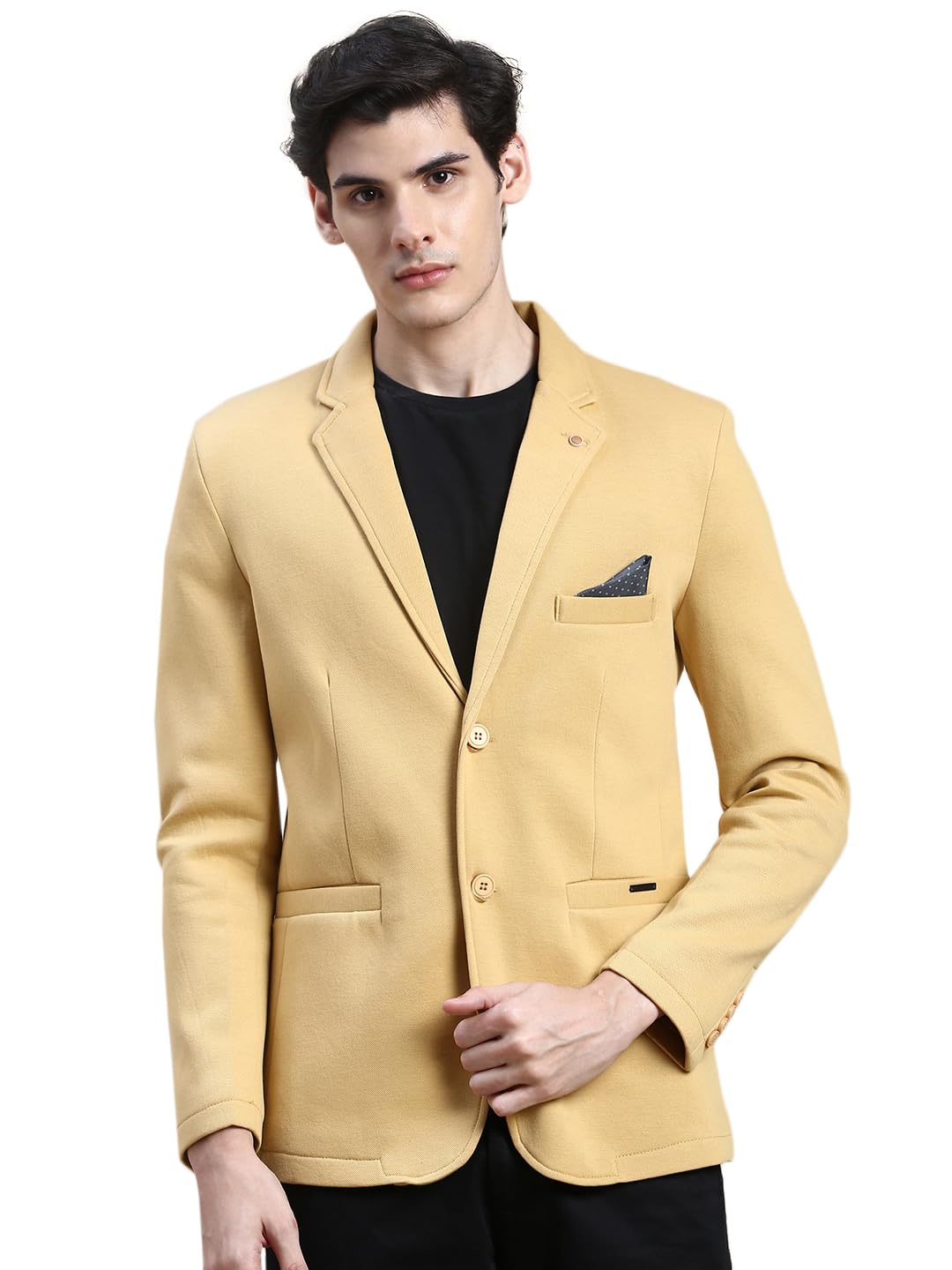 showoffff SHOWOFF Men's Notched Lapel Solid Mustard Single Breasted Blazer-AR-38_Mustard-picture-11