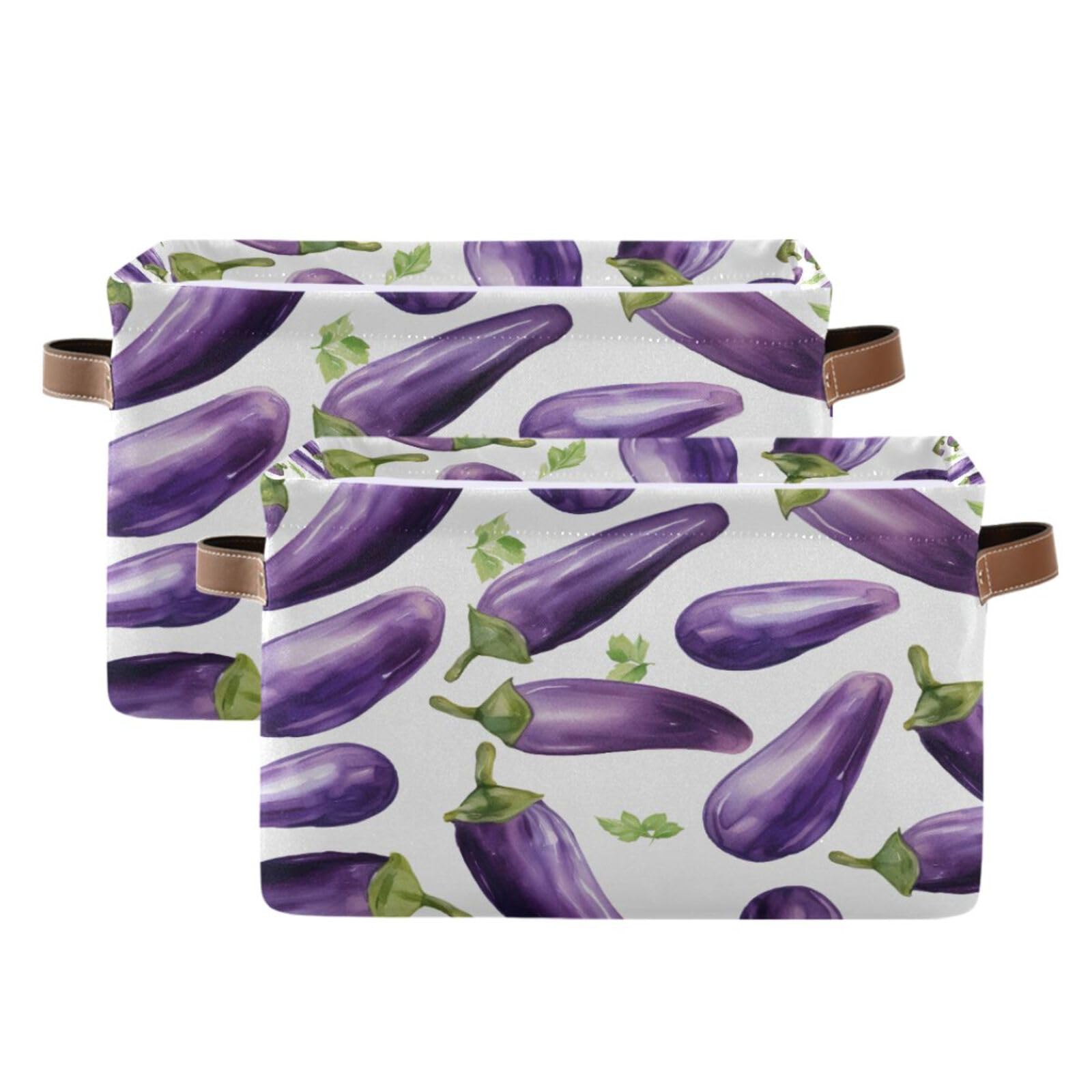 RPLIFE Strukturierte lila Aubergine auf weißem Segeltuch 4 Aufbewahrungsboxen, dekorative Box, rechteckiger Korb mit Griff, Home Office Organizer Aufbewahrung Fashion