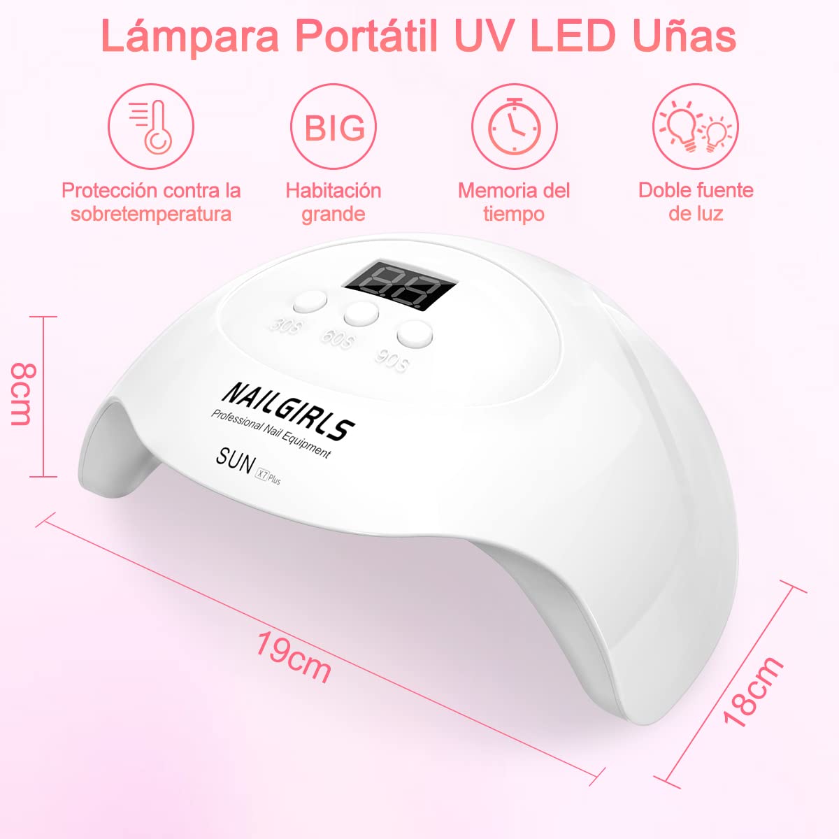 Lámpara UV Uñas Profesional,NAILGIRLS Lámpara UV LED 36W con 3 Temporizadores 18 Cuentas de Luz UV para Uñas,Secador de Uñas Profesional con Pantalla LCD,Lampara LED Manicura Pedicure Salón del Hogar — view 6