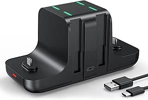 NEWDERY Switch Controller Charger Dock for Joy Cons and for Pro Controllers, 6-in-1 Fast Charging Dock for Nintendo Switch &amp; OLED Model with Charger Indicator and Type C Charging Cable