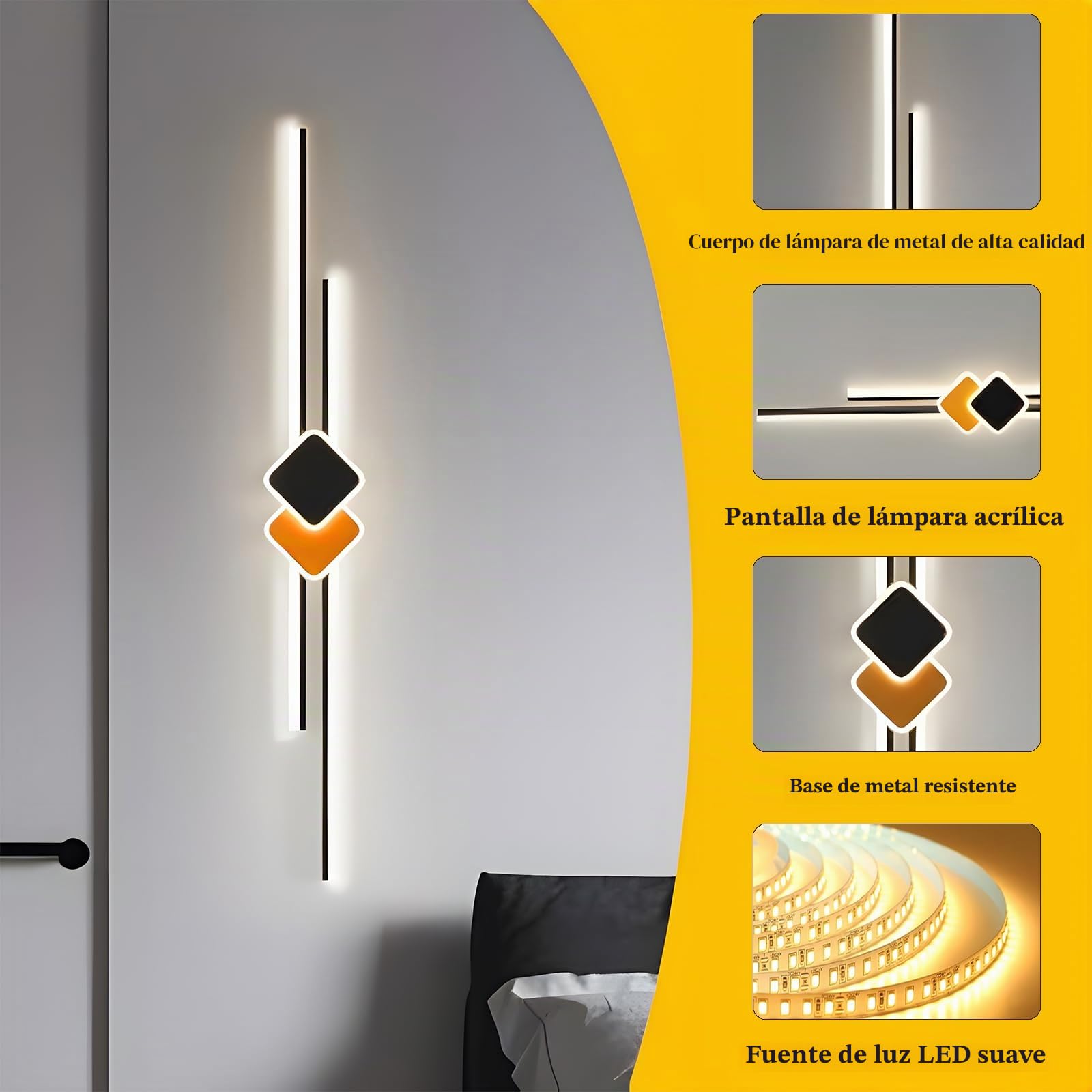 Aplique Pared Interior LED,27W/120CM Lámpara de Pared Moderna | con Control Remoto Regulable 10%-100%,3000K-6000K, para Dormitorio Sala de Estar Pasillo