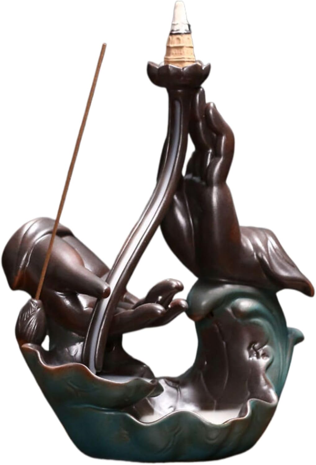 Home Decoration,禅意佛手倒流香炉 Incense Sticks Holder,Ceramic Incense Holder 陶瓷 Yoga,Meditation Incense Burner 倒流炉家居茶室摆件-12501