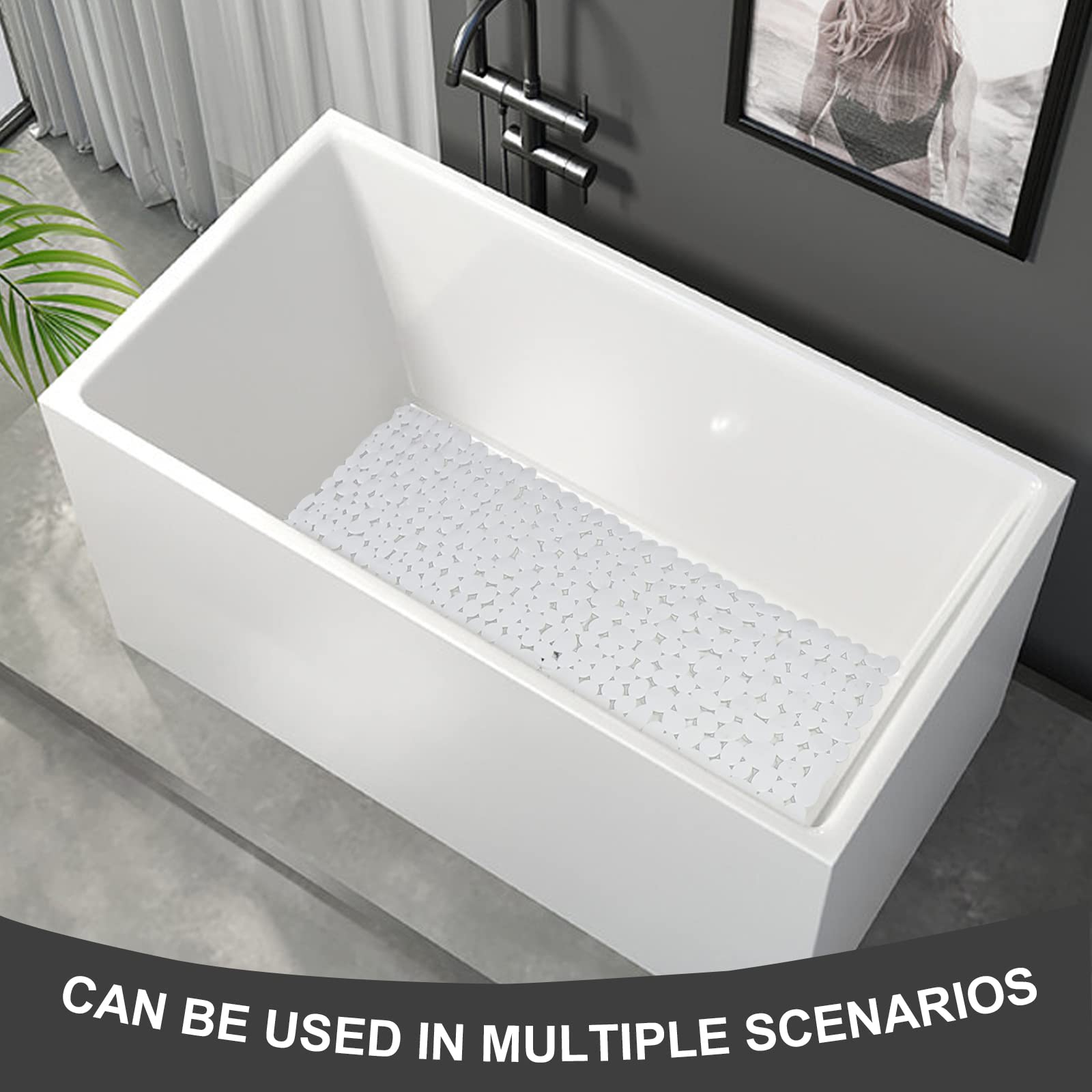 SONGZIMING Kieselstein-Badematte für Badewanne bis rutschfeste Badewannenmatte in der Dusche mit 40,6 x 89,9 cm (weiß)