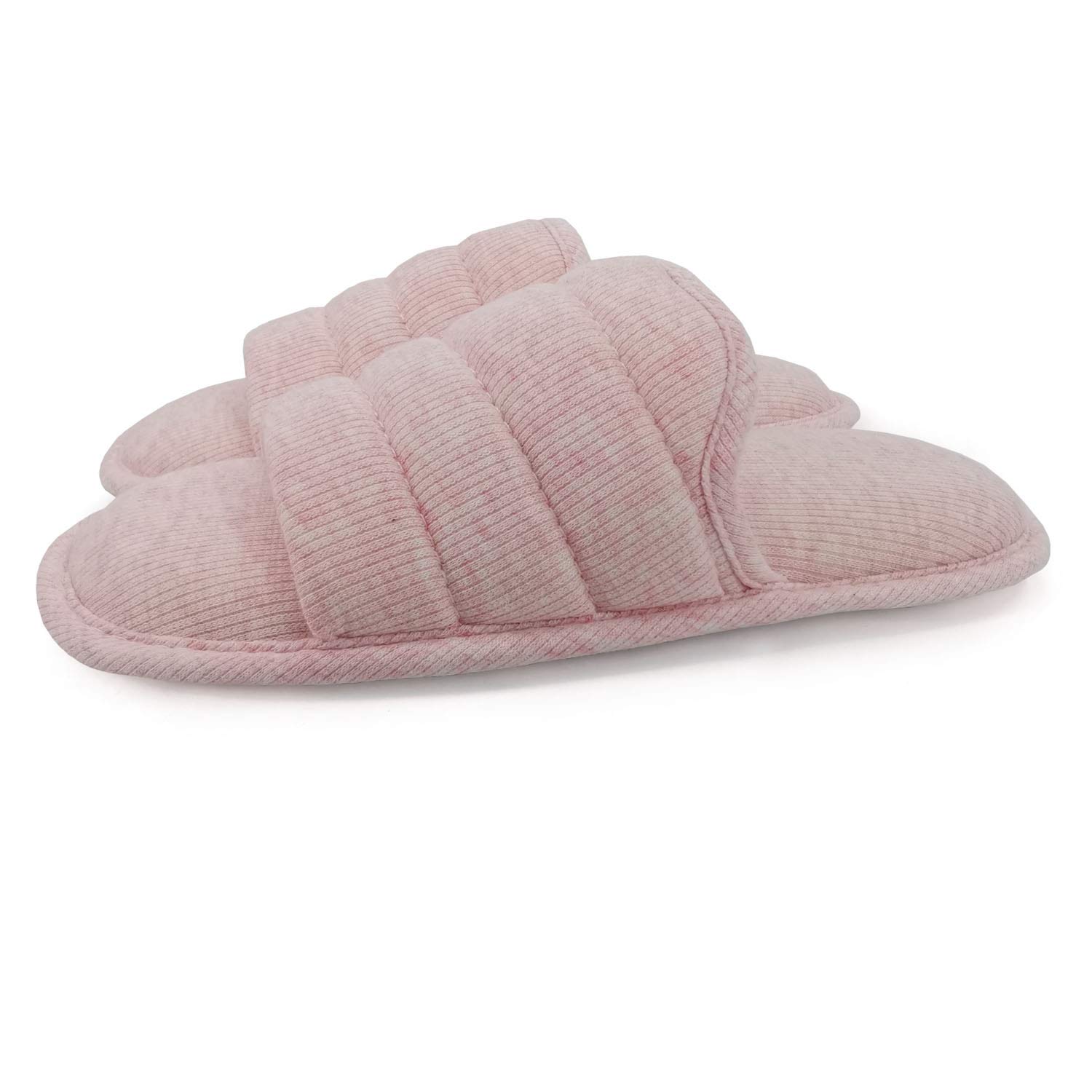 ofootWomens Cotton Open Toe House Flat Slippers,Ladies Breathable Summer Slides, Memory Foam Anti Slip Sole(US 6-7,Pink)