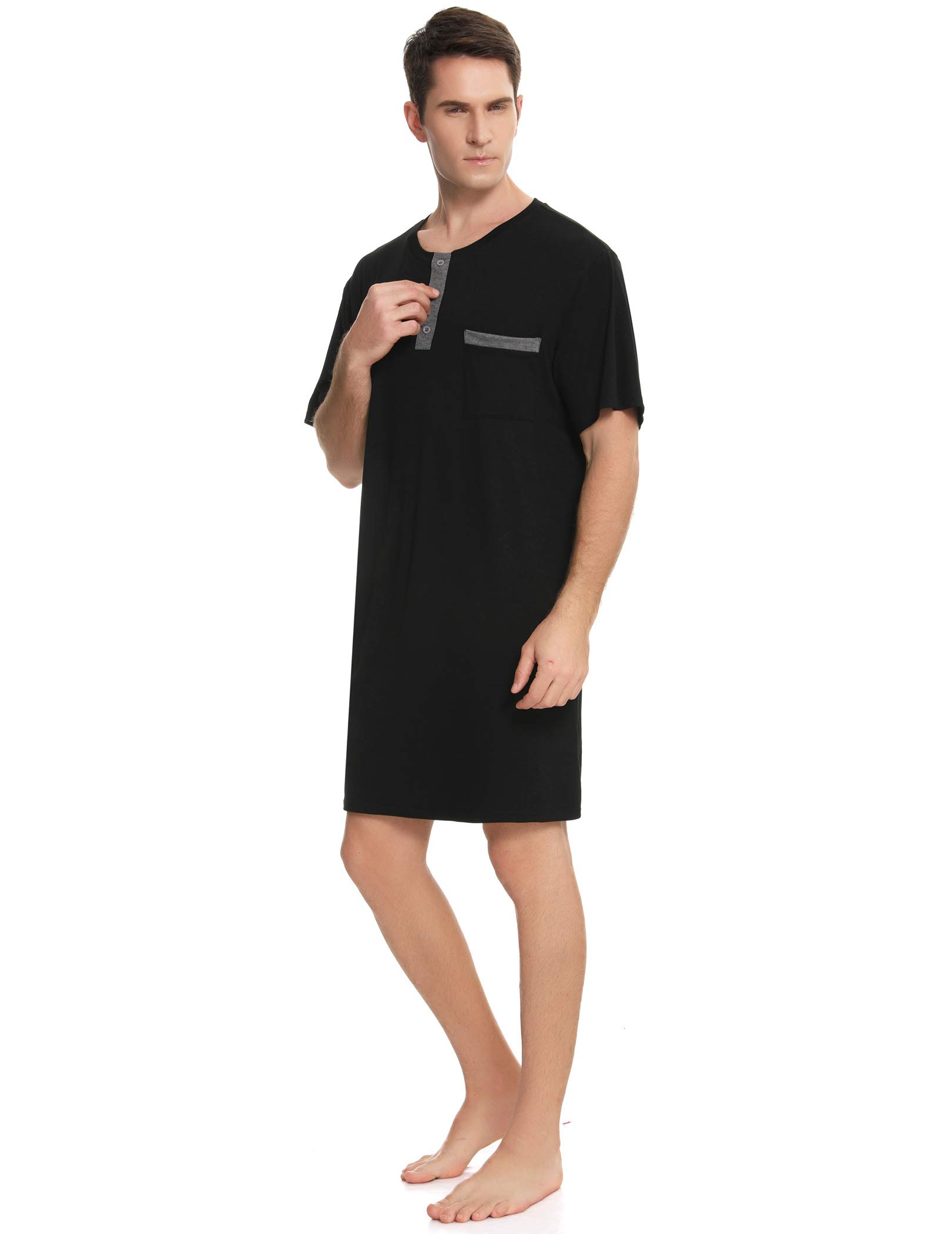 EnjoyoselfMen's Cotton Pyjama Tops Soft Breathable Nightgown Knee Length Night Shirts Short Sleeve Nightwear Lounge Wear