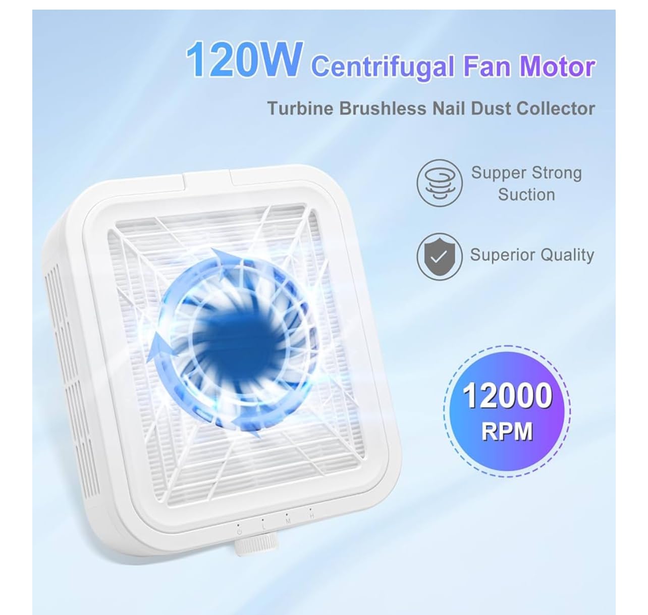 Bdit accessori Professionale Aspiratore per Unghie: Aspirapolvere Unghie da 12000 giri/min per Unghie, Potente Filtro Aspiratore Unghie, Aspirapolvere Professionale per Centri Estetici e Casa.