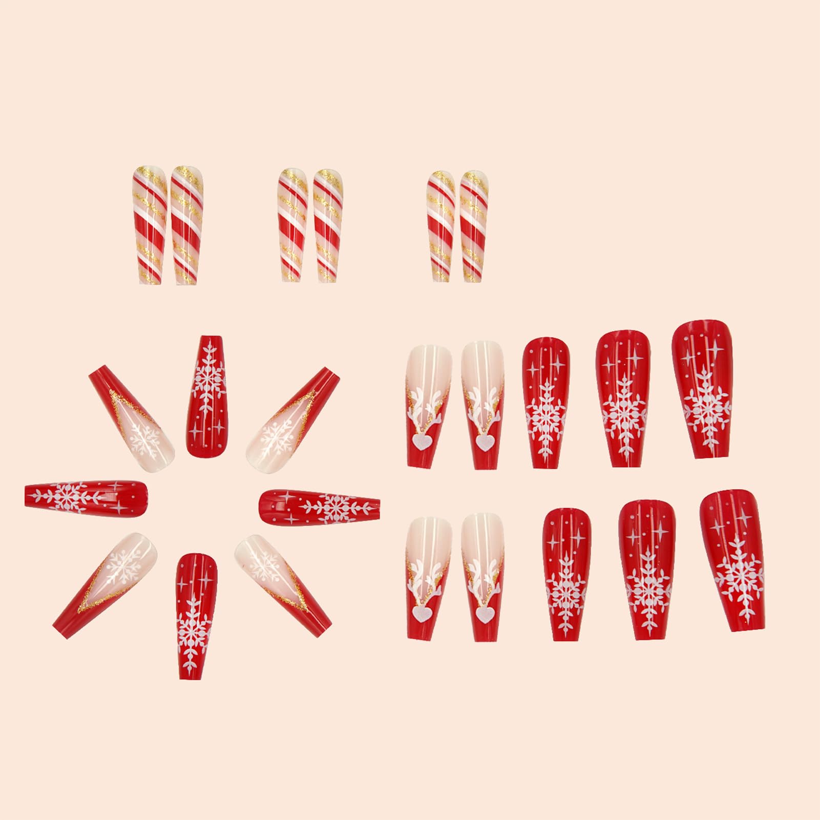 NICENEEDED 24 Pcs Christmas French Press on Nails, Long Square Fake Nails with Snowflake Design - Image 4