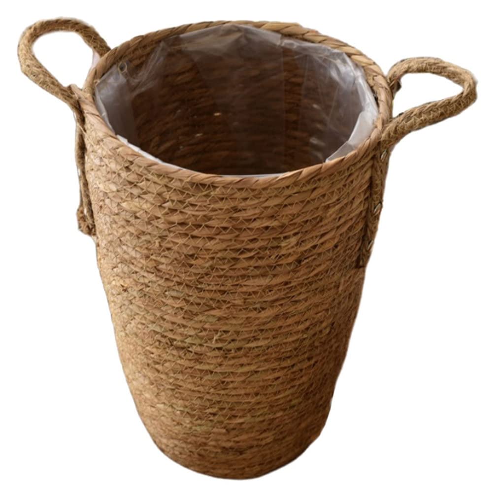 INOOMP Handmade Woven Flower Pot Basket for Indoor Plants Elegant Decorative Storage Container Handles for Cacti and Flowers Living Room Kitchen Decor