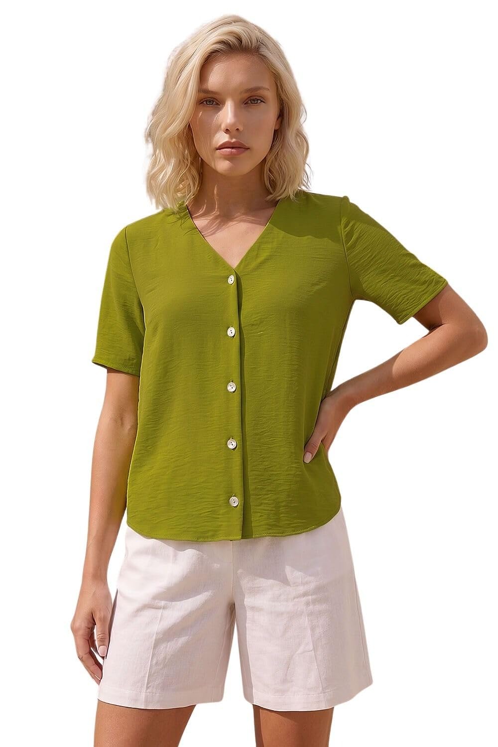 Roman Petite Women's Lime Button Up Blouse Size 16