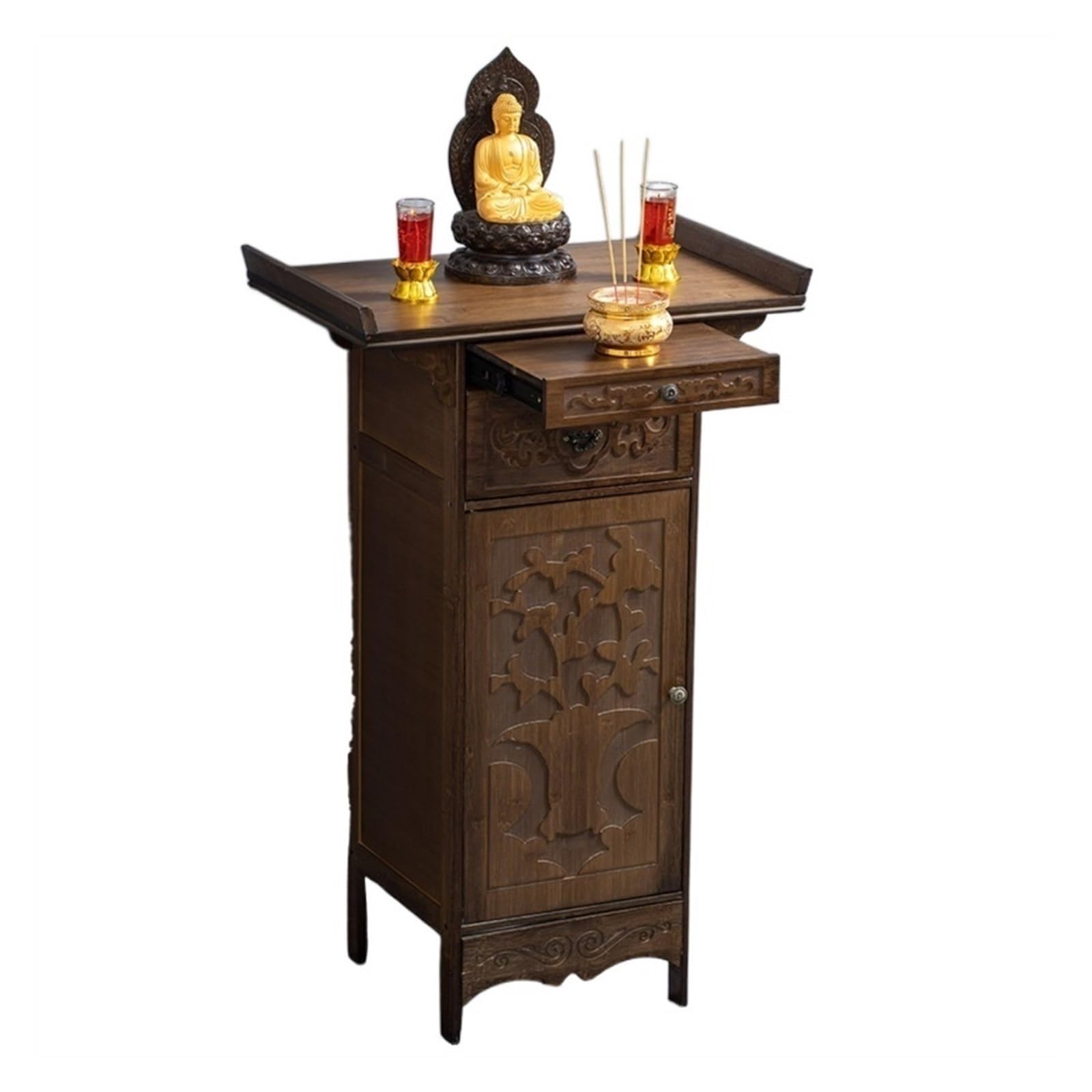 Table de bouddha et meuble d'encens pour rituel bouddhiste dans votre salon