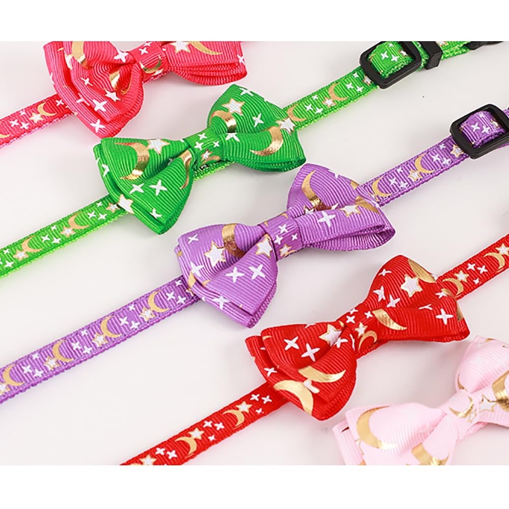 JIHUOO 3 Pcs Moon Star Cat Collars Kitten Bowtie Collar Small Dog Vow Ties with Bell Quick Release Safety Collars for Kitten Cats Black Red Blue - Image 4