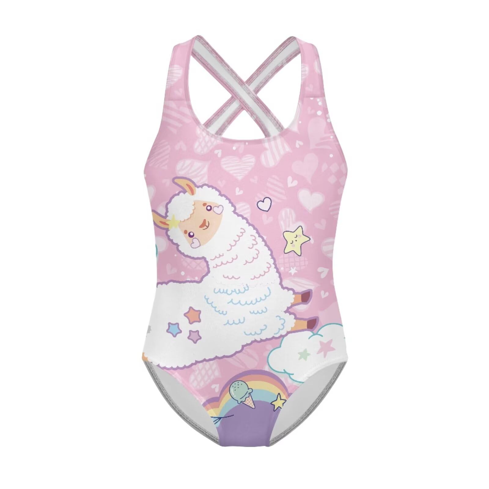 Girls One Piece Swimsuits Axolotl Cross Back Swimwear Beach Summer Quick Dry Beach Bathing Suit