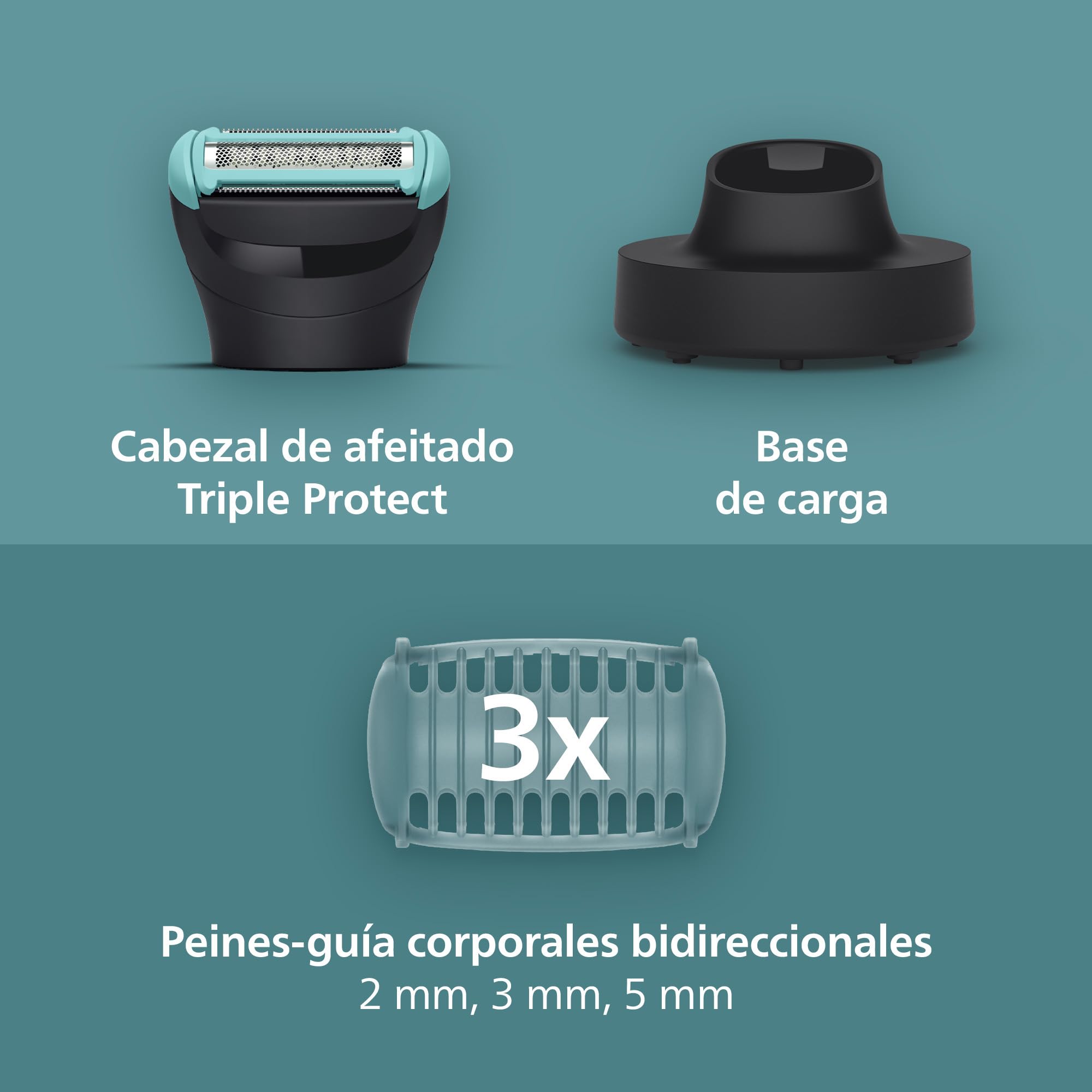 Philips Afeitadora Corporal Series 5000 - Recortadora para Hombre con Sistema Triple Protect, Afeita y Recorta la Zona Íntima, Apta para la Ducha, 100 min. de autonomía. BG5485/30