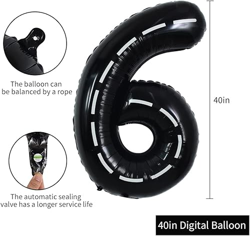 Miniatura 8 de TONIFUL Globos negros de coche de carreras, suministros de fiesta de cumpleaños, 40 pulgadas, gigante, papel de aluminio de helio, número 3, globos