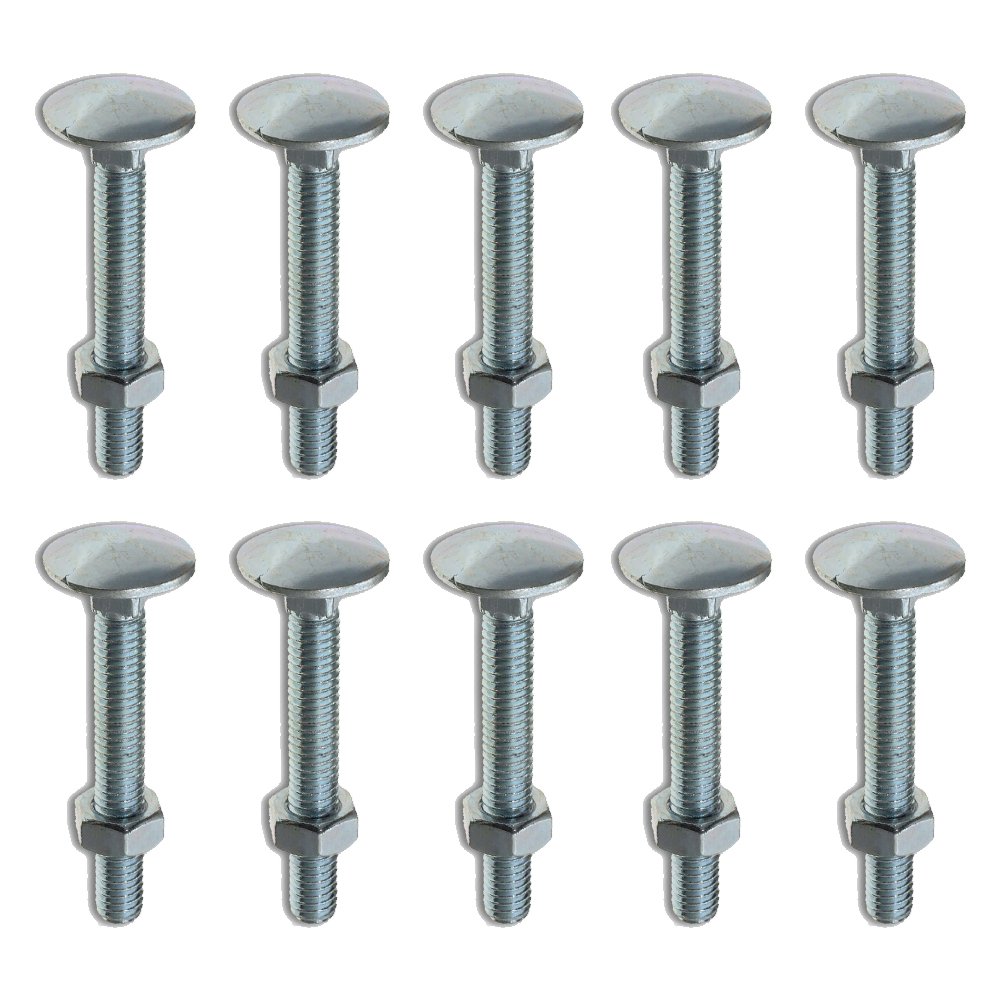 M8 x 200mm Cup Square Bolt & Hex Nut - 10 Pack