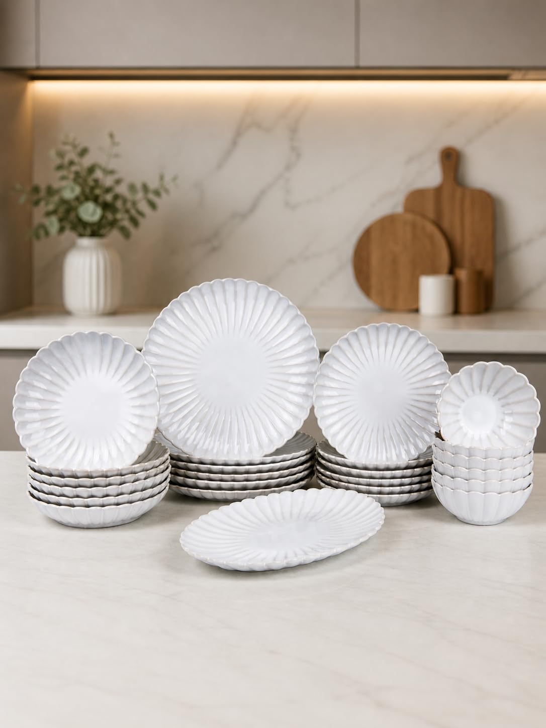 BRICARD Juego De Platos Paris Beige 25 Piezas - Vajillas Completas 6 Personas De Vajilla Porcelana - Con Platos Llanos, Platos Hondos Y Cuencos - Platos Vajilla Para Microondas Y Lavavajillas