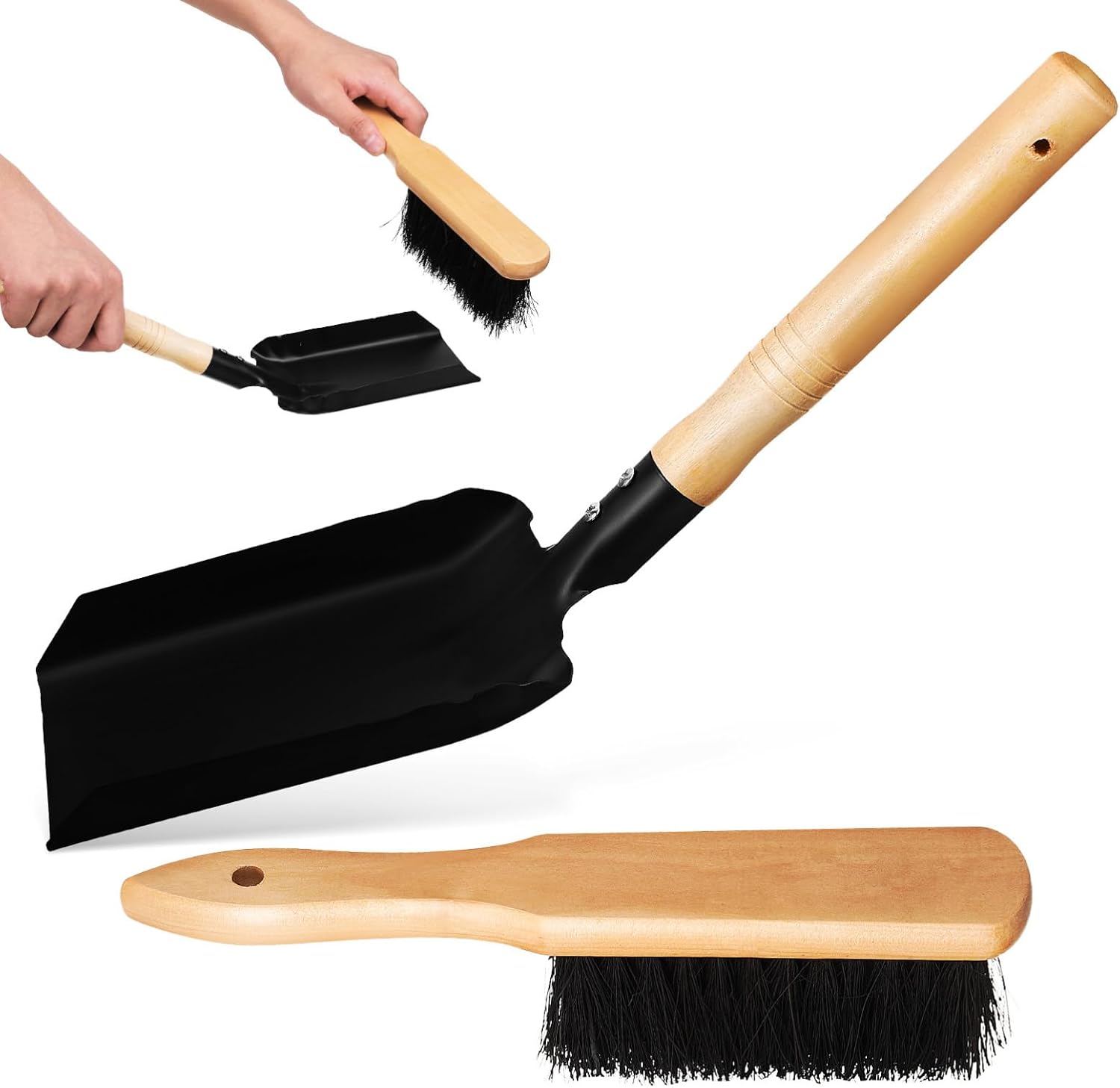 POPETPOP 1set Fireplace Ash Shovel and Brush Handle Soft Bristles for Cleaning for Indoor and Outdoor Fire Pits and Stoves Shovel and Brush