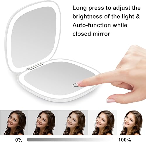 Miniatura 5 de deweisn Espejo compacto, espejo de maquillaje de viaje iluminado con aumento 1X10X de doble cara regulable espejo de bolsillo portátil para bolso y