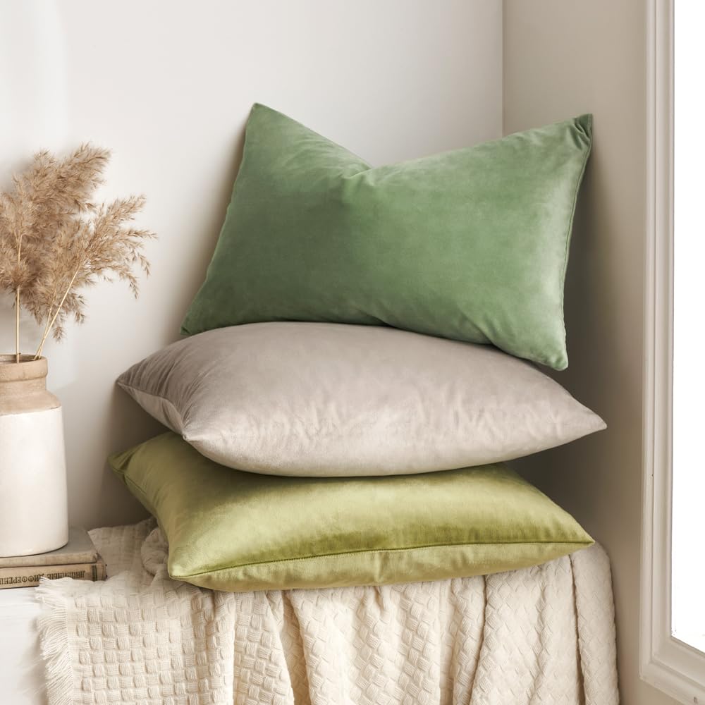 MIULEE Copricuscini Divano Camera da Letto Cuscini Arredo Fodere Arredamento Casa Federe Moderni Elegante Morbido Resistente in Velluto con la Cerniera Invisibile 2 Pezzi 40X40 CM Verde Pisello