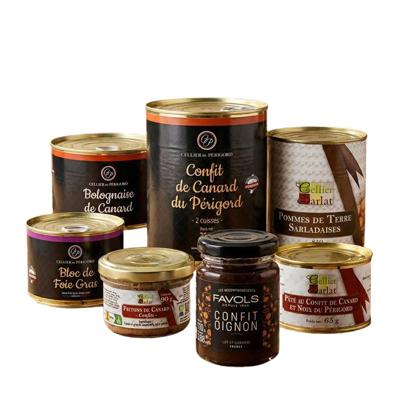 Cellier du Périgord - Panier Gourmand Autour du Canard - Coffret Cadeau Gastronomique 7 Produits, Confit de Canard 2 Cuisses, Foie Gras, Pommes Sarladaises,...