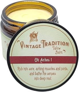 Vintage Tradition Oh Aches! Tallow Balm Supports Joint and Muscle Health – Beef Tallow Grass Fed Balm with Wintergreen, Peppermint, and Lime Essential Oil Blend, 2 Fl. Oz.
