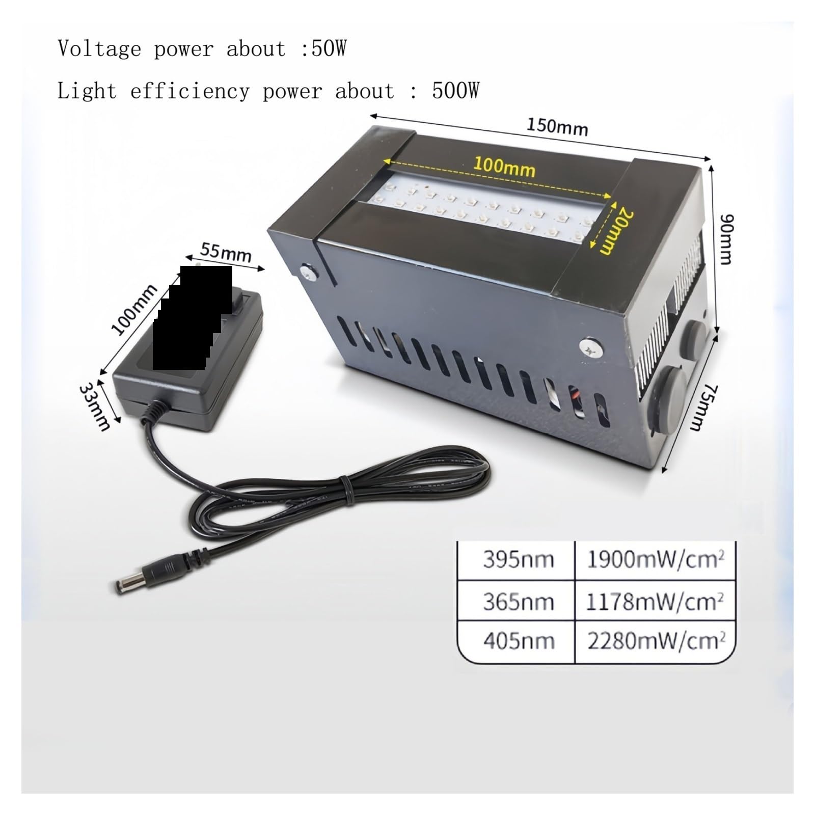 lámpara de curado UV, Lámpara De Curado UV 365nm 385nm 395nm 405nm Luminaria Pegamento Tinta Pintura Serigrafía Impresión Por Inyección(500W,395nm)