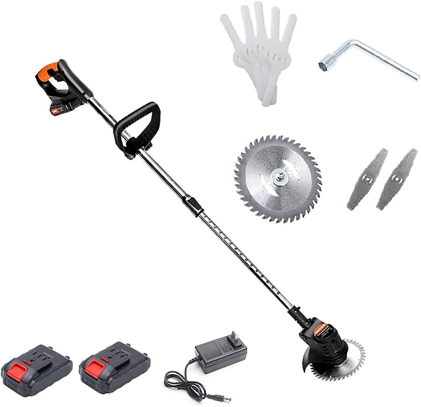 Cortacésped eléctrico, cortador de malas hierbas inalámbrico ligero de 24 V alimentado por batería con cargador, cortacésped doméstico multiusos de 3 cuchillas