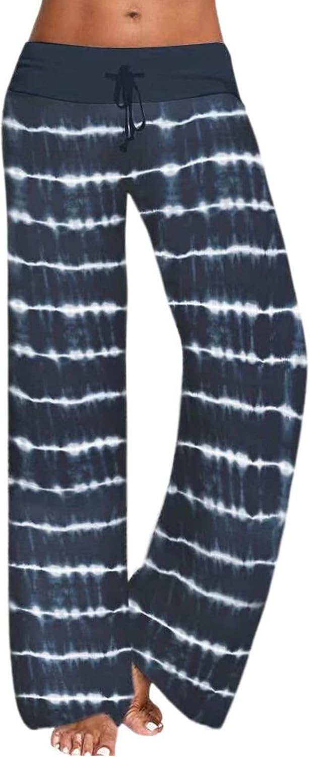 ROSA JUNIO Comfy Pajama Pants for Women Casual Drawstring Floral Palazzo Lounge Pants Stretch Wide Leg Bottoms