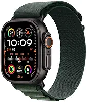Apple Watch Ultra 2 GPS + Cellular • Caixa preta de titânio – 49 mm • Pulseira loop Alpina verde-escura – M