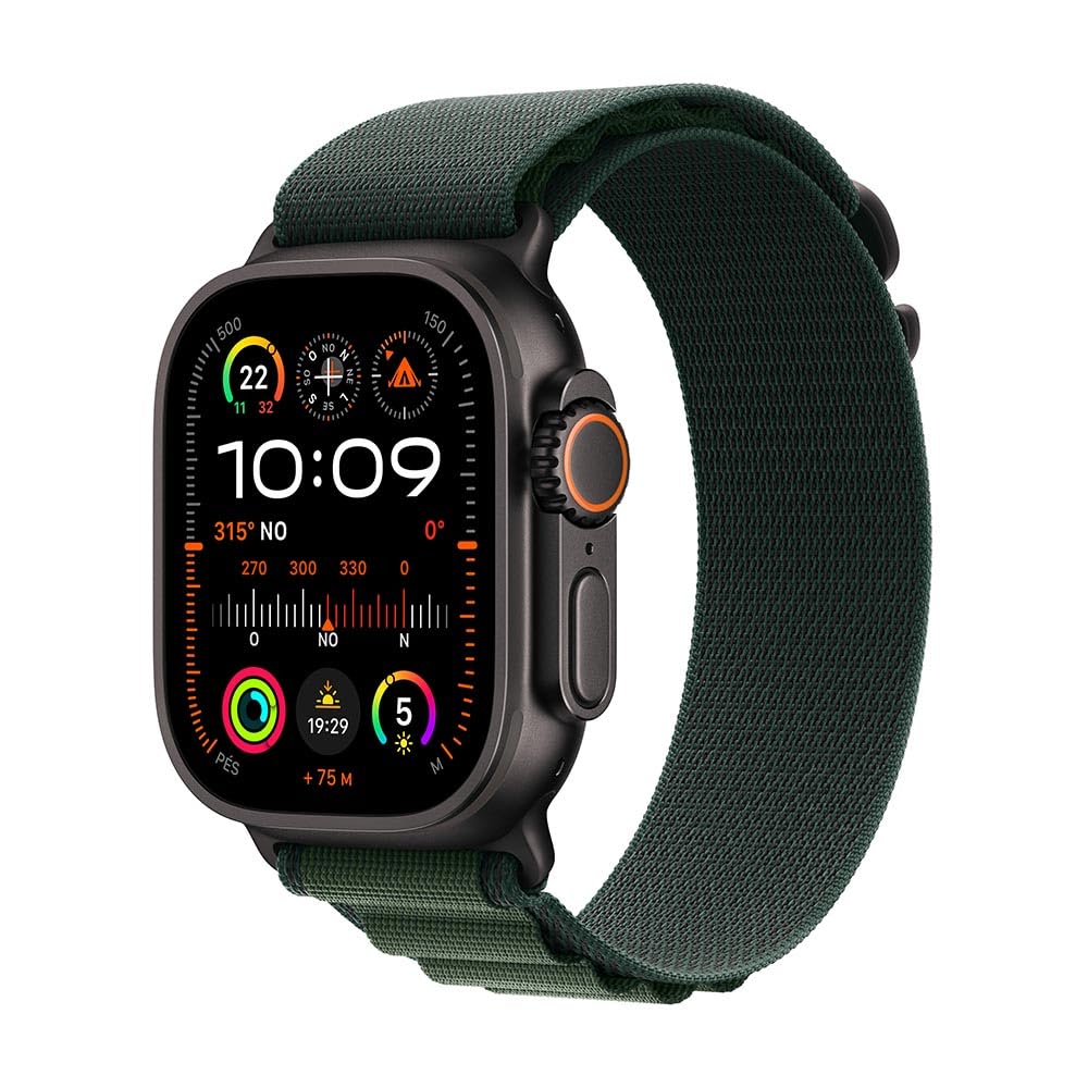 Apple Watch Ultra 2 GPS + Cellular • Caixa preta de titânio – 49 mm • Pulseira loop Alpina verde-escura – G