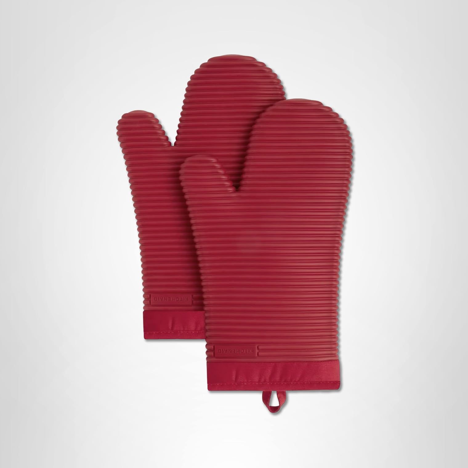 KITCHENAID Ribbed Soft Silicone Oven Mitt 2-Pack Set, 7.5"x13", Passion Red