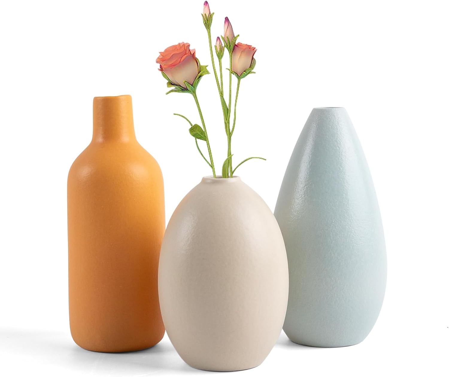 Flower Ceramic Vase for Home Decor, Minimalist Decorative Vases Set, Bedroom Decor, Living Room Table, Office Decoration, Boho Decor - Multicolor