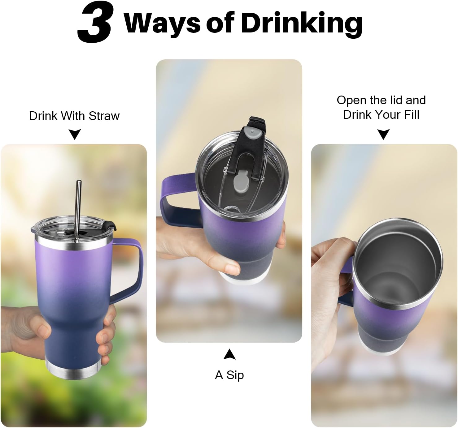 20 oz Tumbler with Handle, Stainless Steel Insulated Tumbler with Lid and Straw, Double Wall Vacuum Coffee Mug Tumbler, Insulated Coffee Thermal Cup for Cold and Hot (Purple Navy blue, 20, ounces) - Image 6