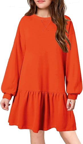 Arshiner Girls Dresses Long Sleeve Pullover Tops Drop Shoulder Sweatshirt Casual