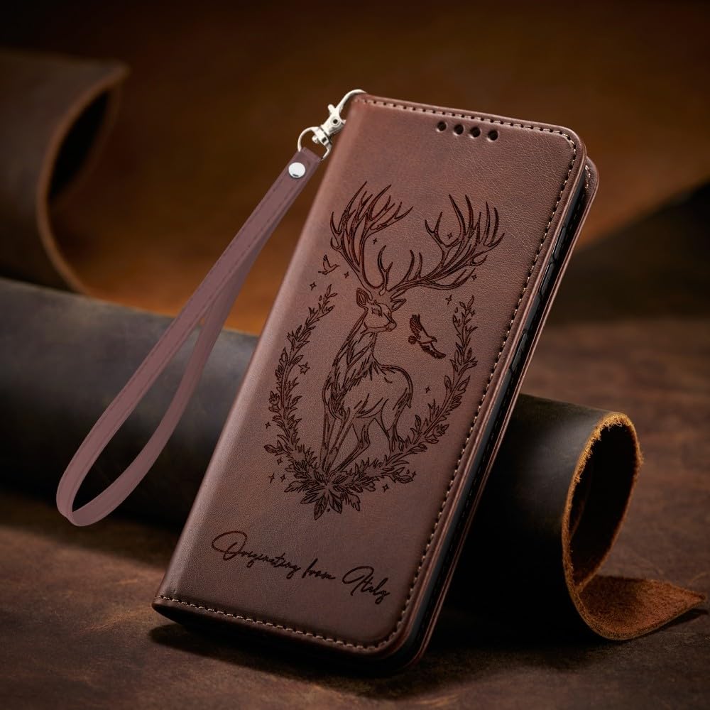 Compatible avec OPPO A94 5G (Couleur : marron) Étui portefeuille à rabat magnétique en cuir avec sangle