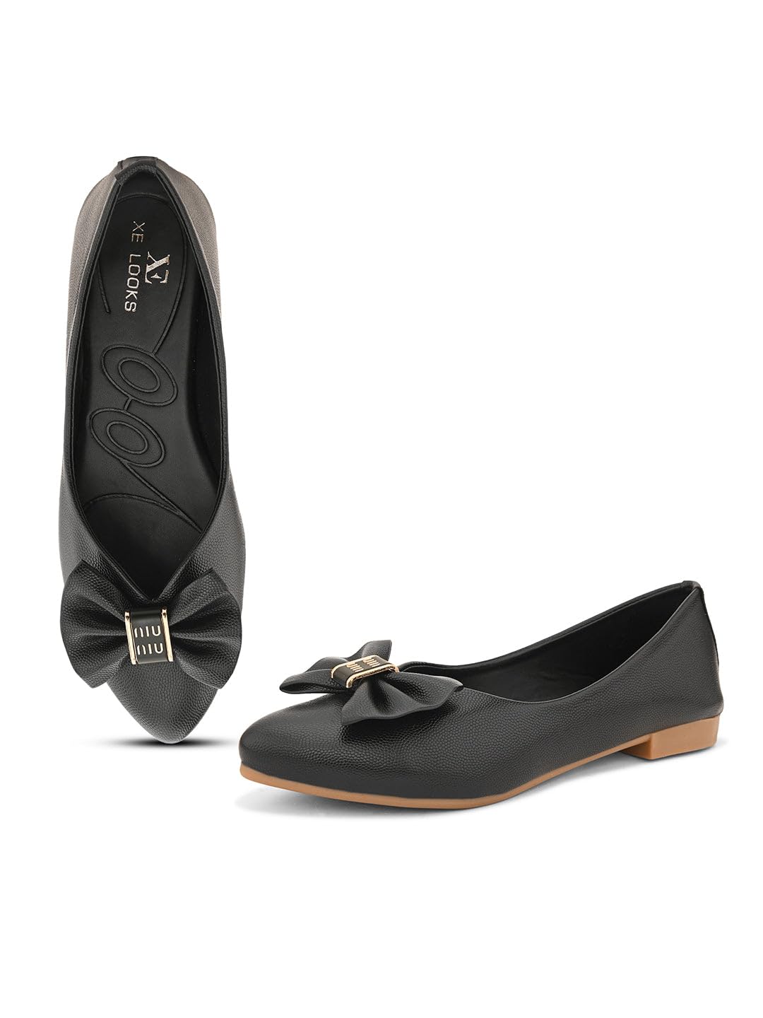 XE Looks Stylish Ballerinas with Gold Bow Accent – Comfortable, Versatile, and Ideal for Elevating Your Everyday Outfits for Girls & Womens