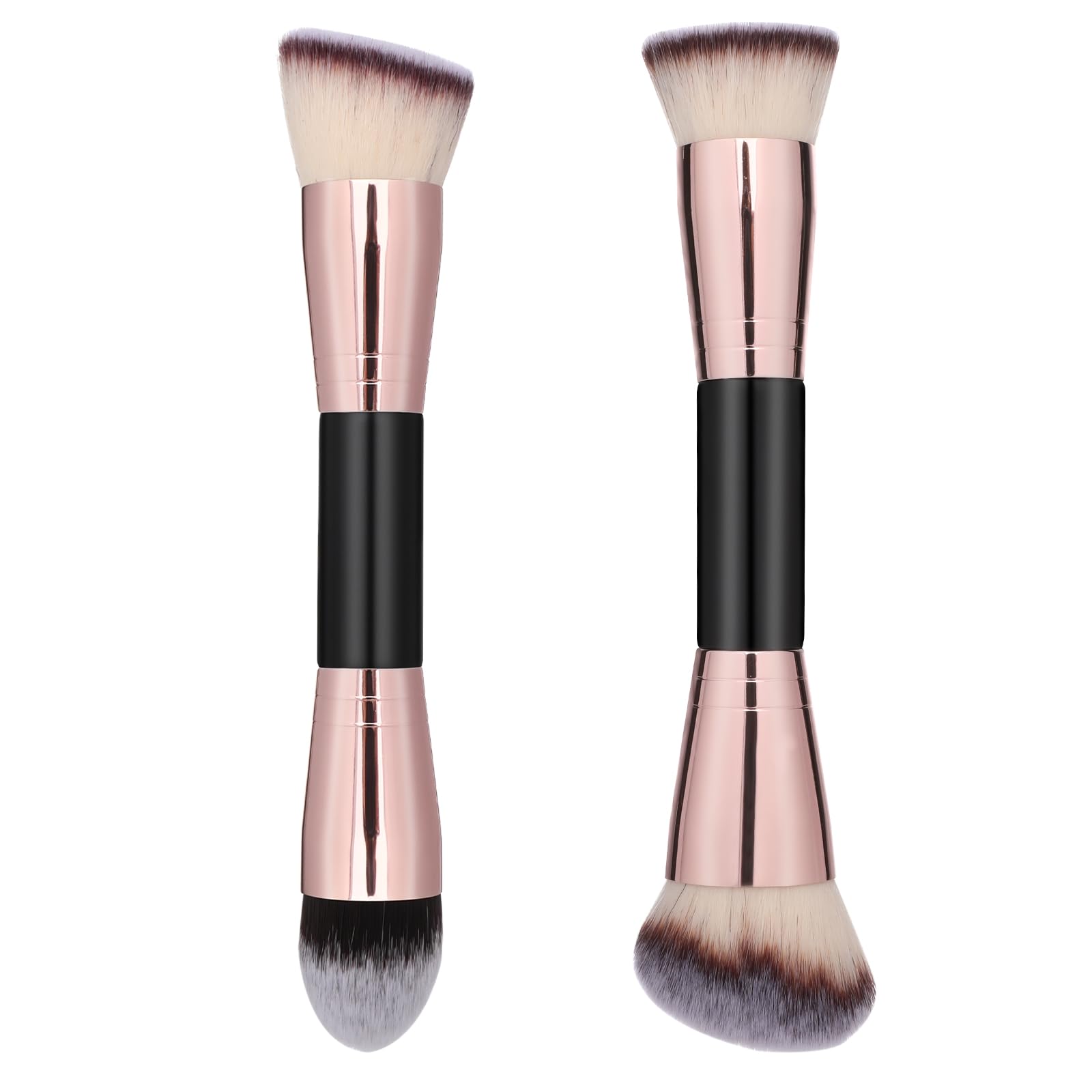 2Pcs Double Ended Foundation Brush Multifunction Makeup Brushes Large Foundation Brush for Liquid Makeup Blending Liquid Concealer Cream Cosmetics (Flat/Angled/Angled Round/Tapered Top)