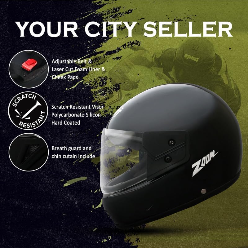 Image of Strong & Durable Stylish Black Helmet Matt Finish Full Face Scooter & Bike Helmet | Scratch Resistance and Silicone Glass Protection Black