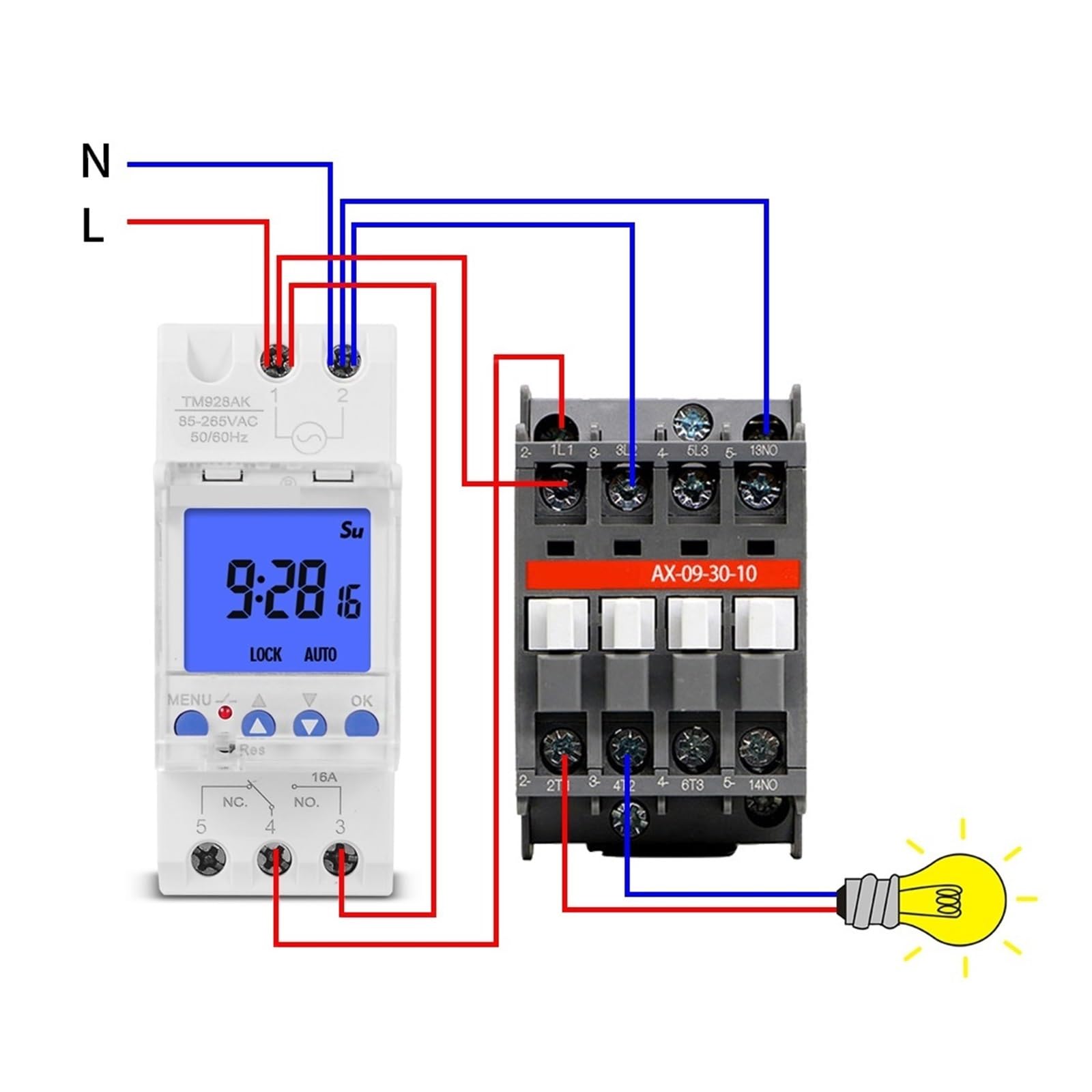 Programador Digital semanal con luz de Fondo y Pantalla L/C/D de Gran tamaño, Entrada Universal de 220 V y 110 V, Controlador de Tiempo de Ciclo 1NO + 1NC, Carril DIN(16A)