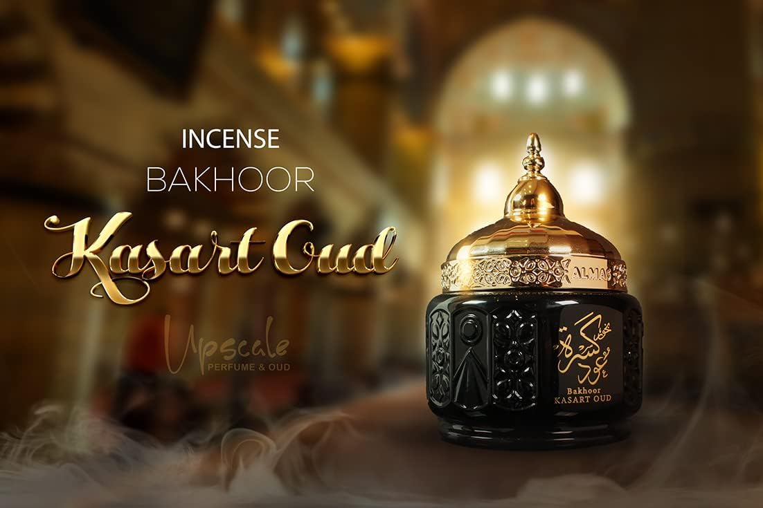 ††† Upscale Perfume & Oud co. Incense Bakhoor Kasart Oud - 50G of Authentic Arabic Wood Chip Bakhoor Incense -Aroma Lasts All Day Long - Perfect for Prayer, Namaaz, Ceremony, Meditation