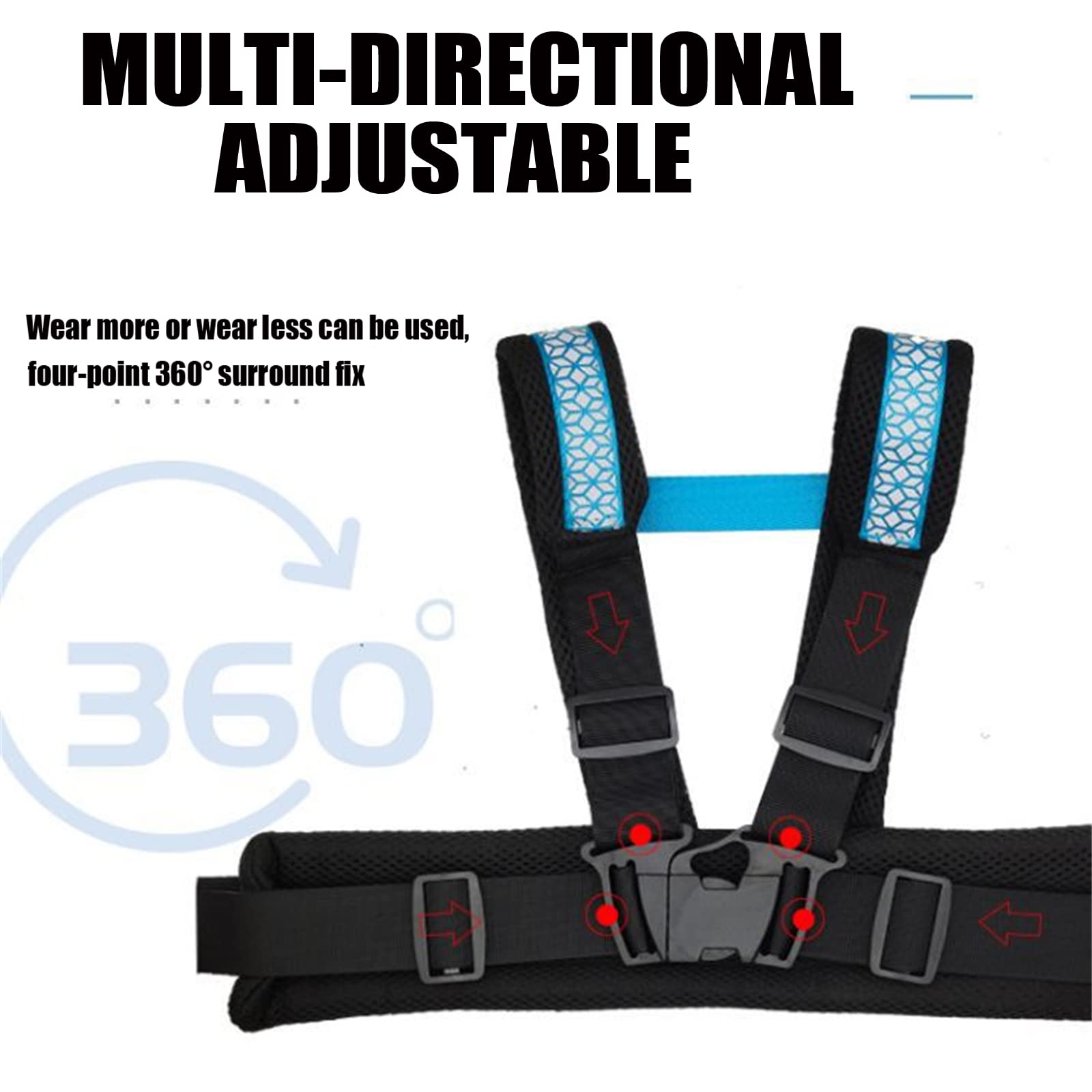 Ceinture De Sécurité Moto Pour Enfant 2-12 Ans - 4 Points D'attache, Réglable, Respirante - Avec Poche De Rangement Et Bandes Réfléchissantes