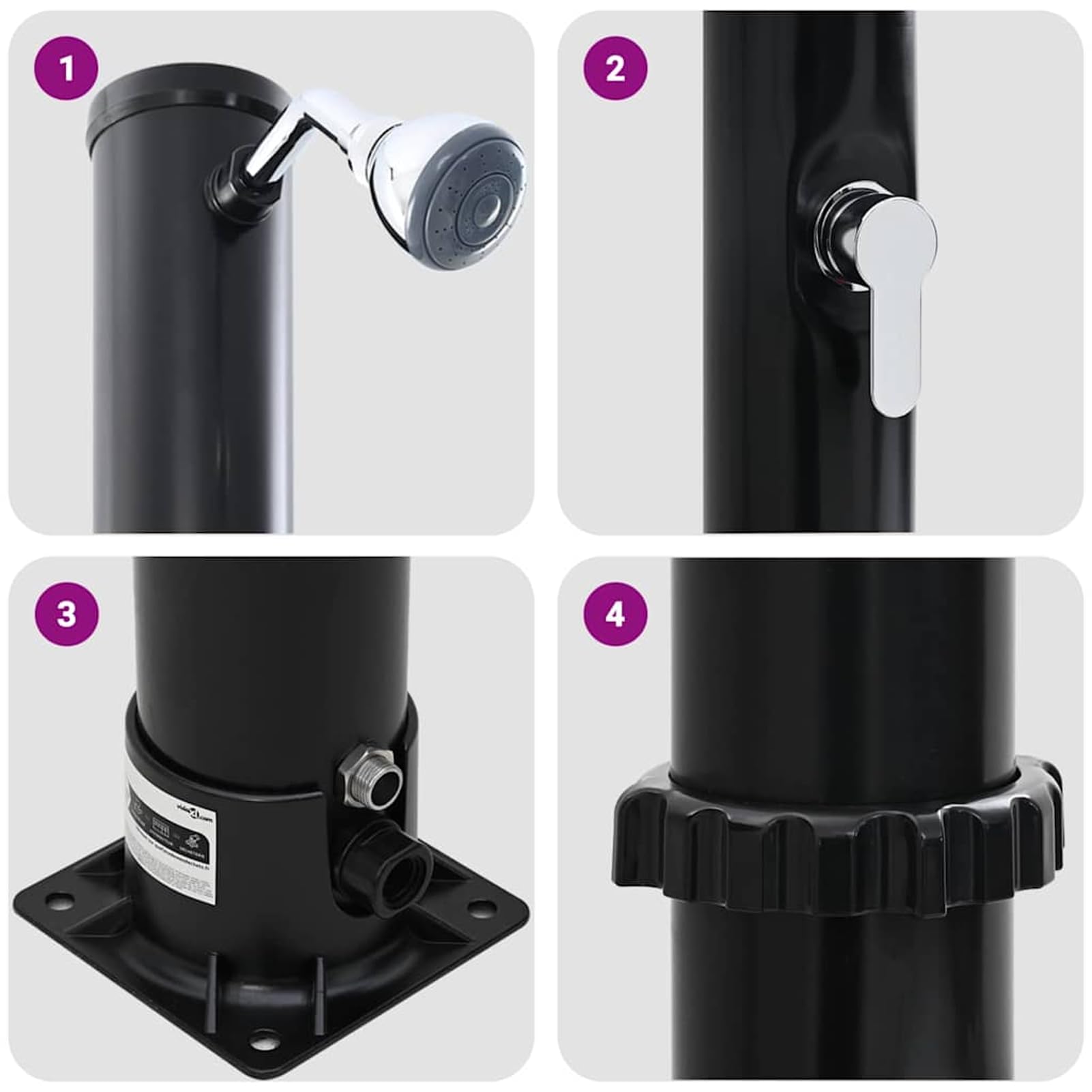 Doccia Solare da Esterno Nero 217 cm PVC e Alluminio