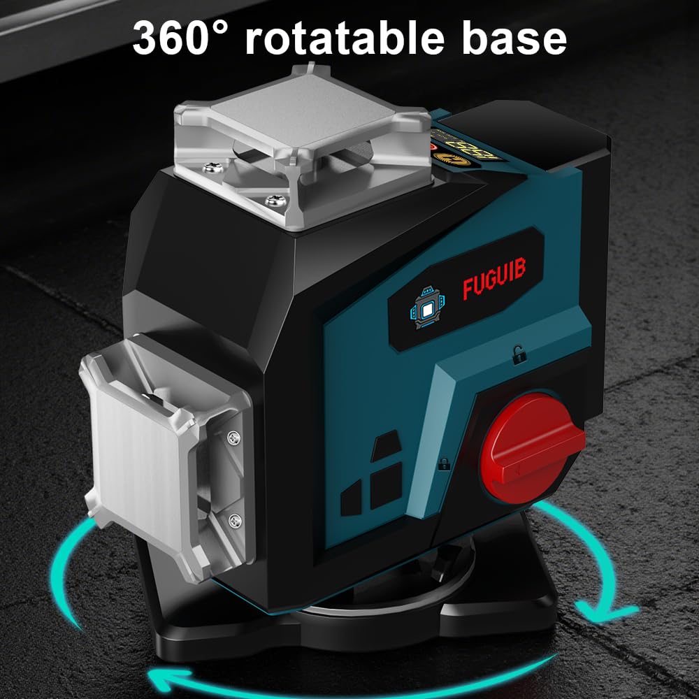 Nivel Laser Autonivelante 360 Grados con Trípode, Nivel Láser Verde 16 Líneas, 2 x 360 Horizontal y 2 x 360 Verticales, 2 x 5200mAh Batería, Control Remoto, Base Magnética, Soporte Giratorio